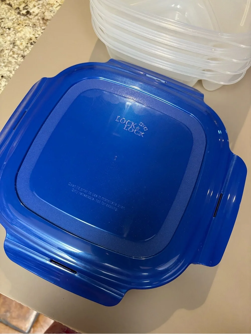 LocknLock 4 Piece Divider Plates with Cobalt Blue Lids - Divided Food Storage